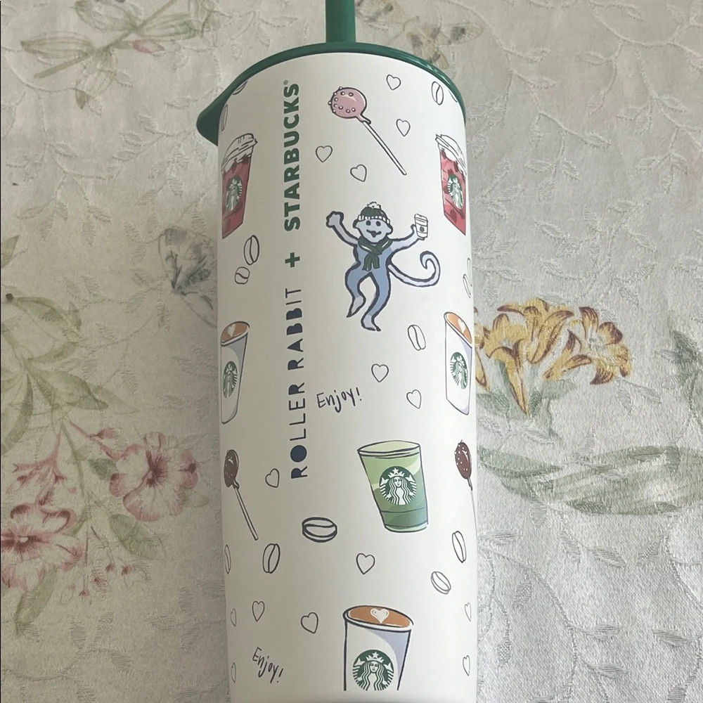 Starbucks Playful White Tumbler with Green Lid - Picture 6 of 6